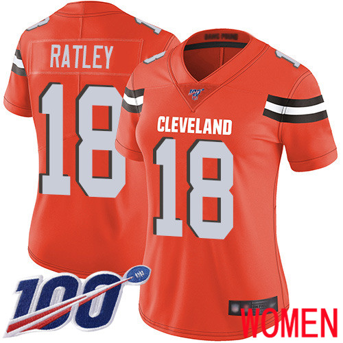 Cleveland Browns Damion Ratley Women Orange Limited Jersey #18 NFL Football Alternate 100th Season Vapor Untouchable->women nfl jersey->Women Jersey